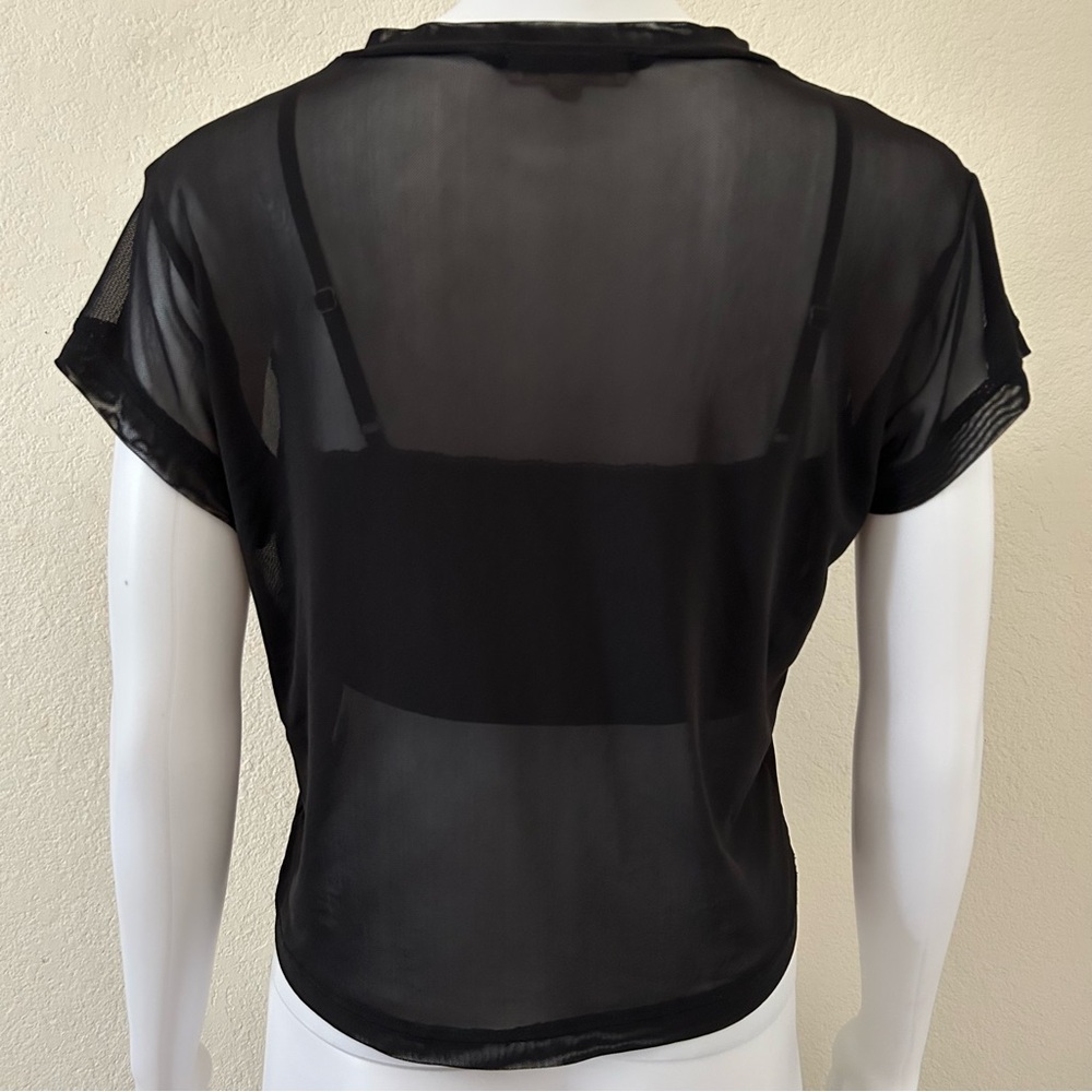 ⭐️ L.A. Hearts Black Sheer Mesh Short Sleeve Top Size Medium - Picture 2 of 9